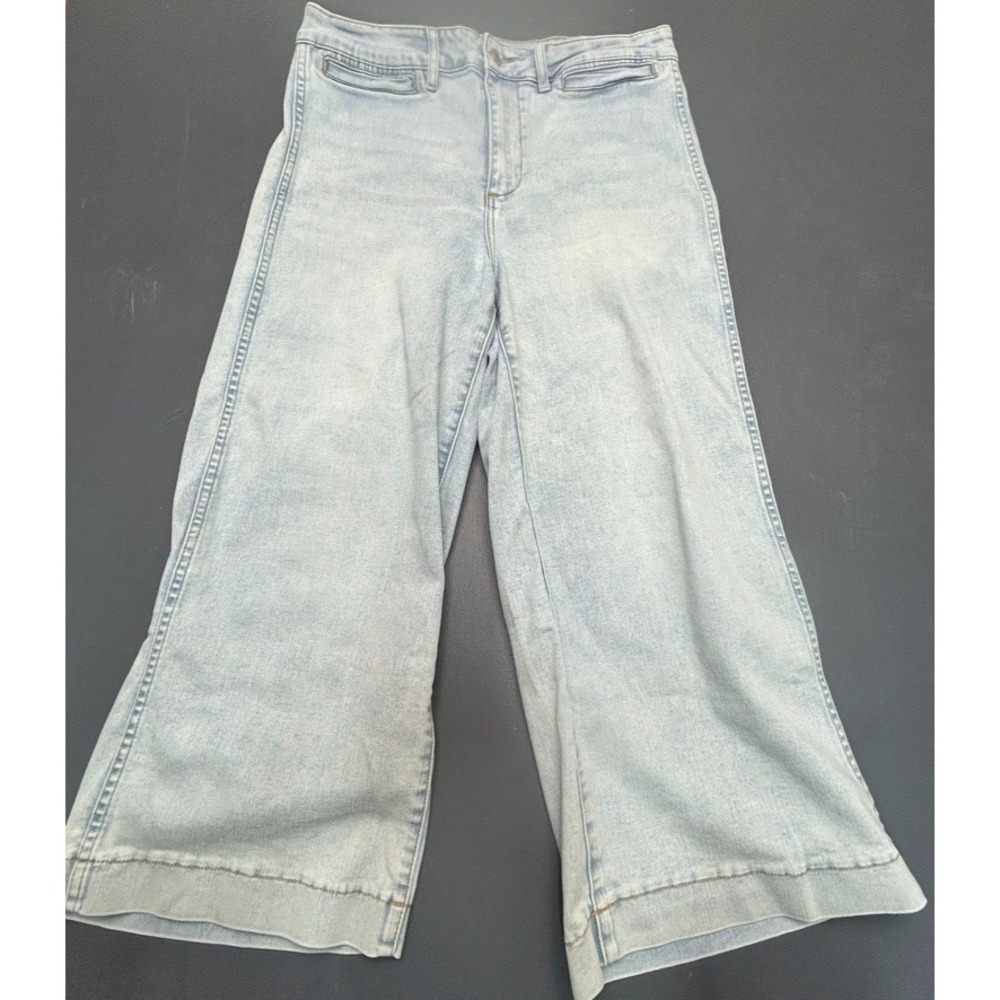OAT New York Jeans Women's 34 Blue Light Wash Wide Leg Cropped Denim Stretch